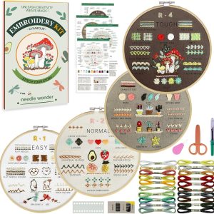 cyanfour 4 Stage Embroidery Kit for Beginners Adults, Easy to Learn 38 Different Stitches from Instruction & Video, Needlepoint Kits for Adults with Stamped Embroidery Patterns.